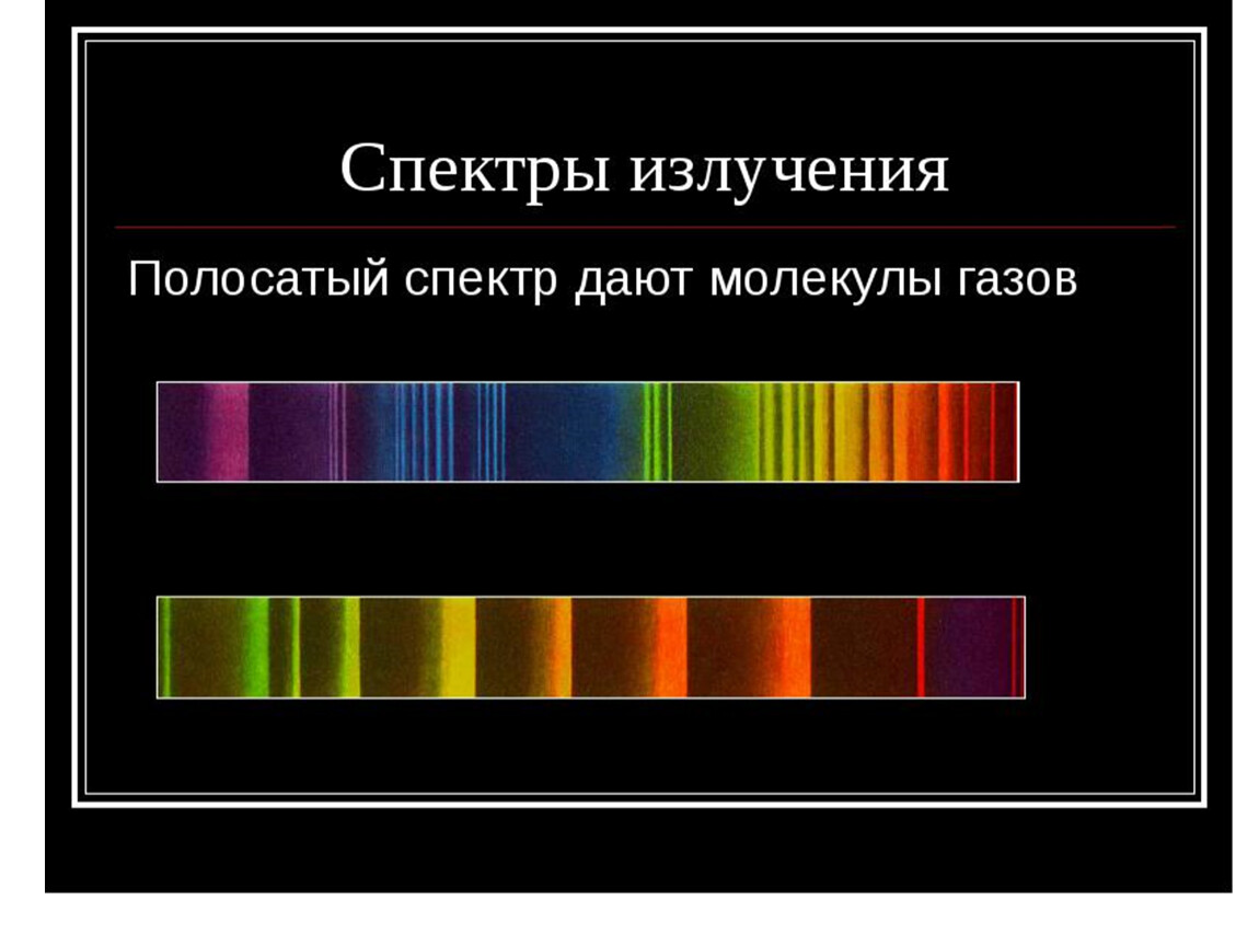 Что такое спектр излучения. Полосатый спектр испускания. Линейчатый спектр полосатый спектр. Полосатый спектр излучения. Полосатый спектр испускания физика.