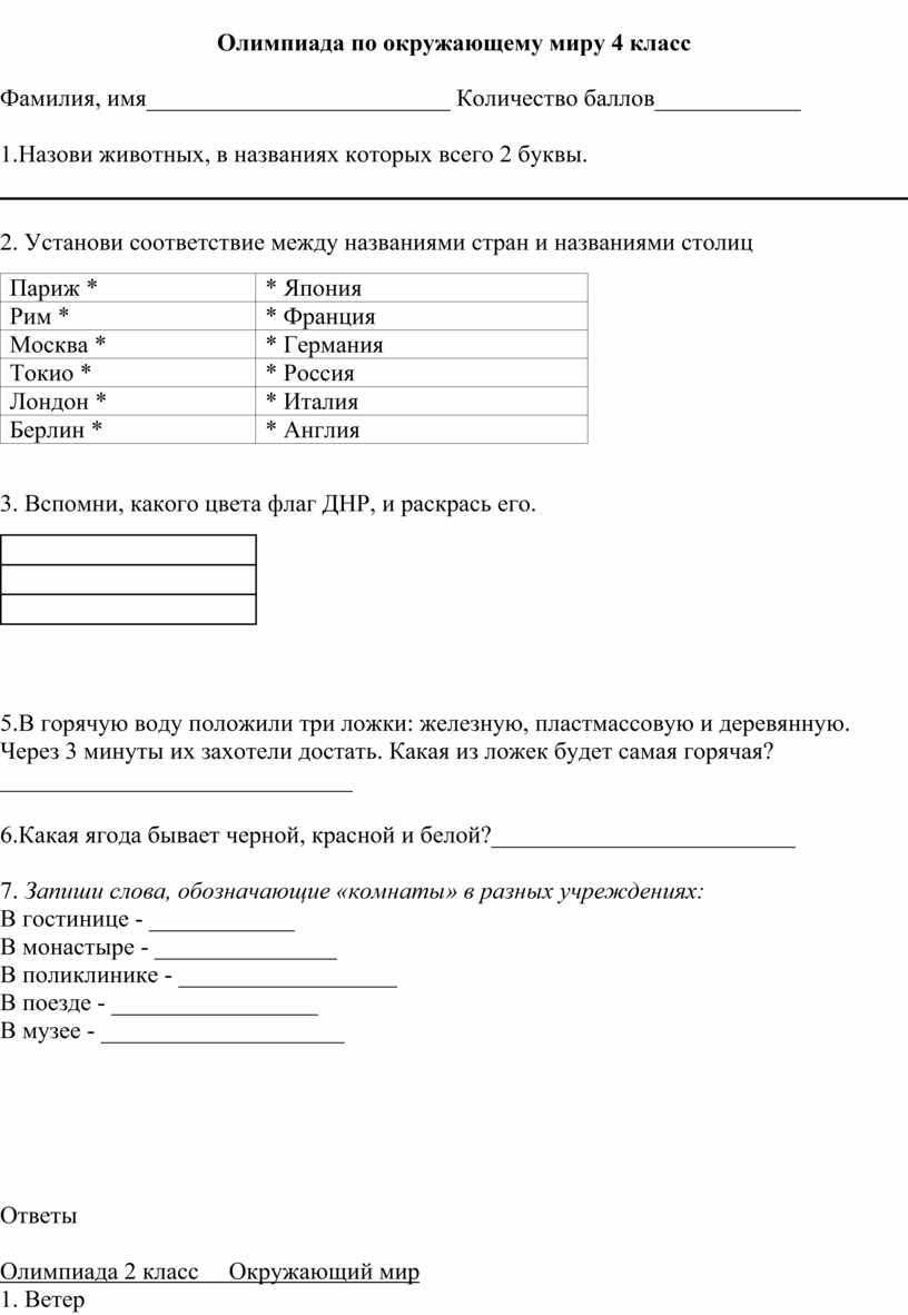 Олимпиадные работы по окружающему миру 2-4 классы