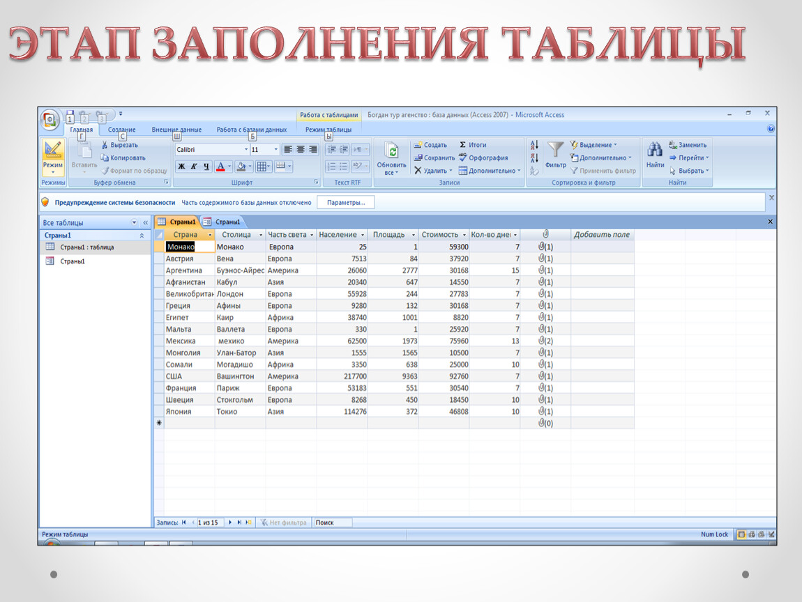ЭТАП ЗАПОЛНЕНИЯ ТАБЛИЦЫ
