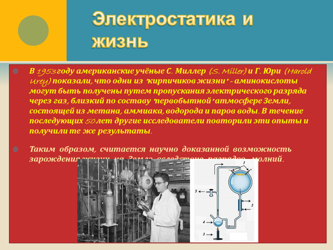 Электростатика. В 1953 году ученые Миллер и Юри. Электростатика в жизни. Электростатика презентация. Электростатика учёные.