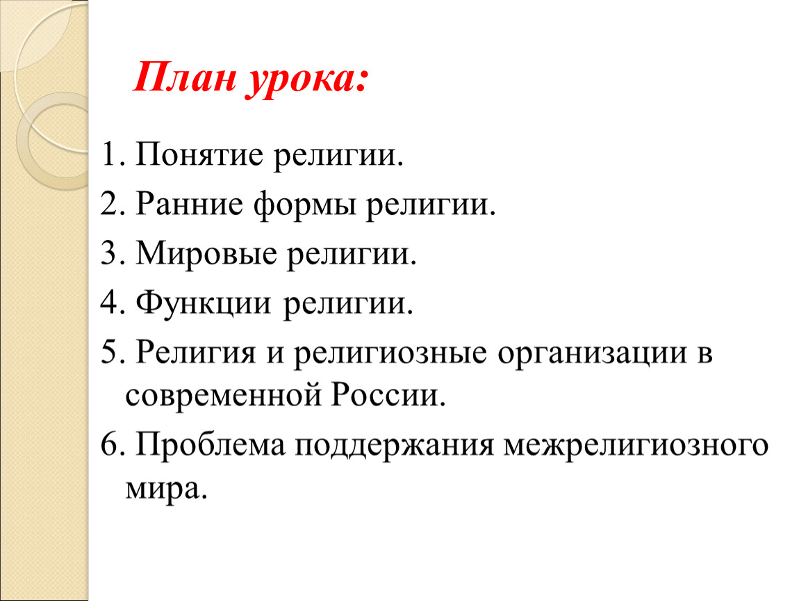 Роль религии в современном обществе план