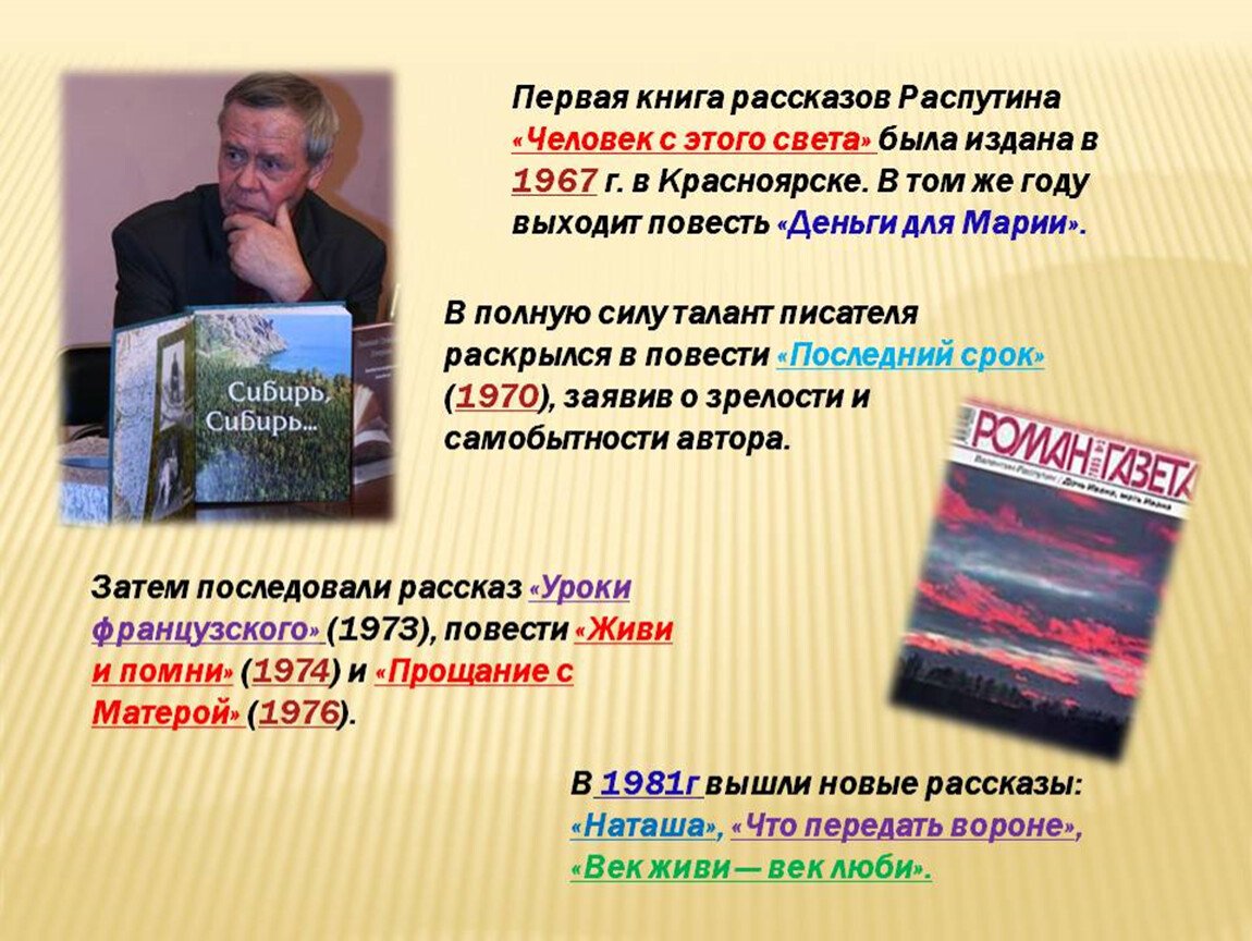 В г распутин жизнь и творчество презентация