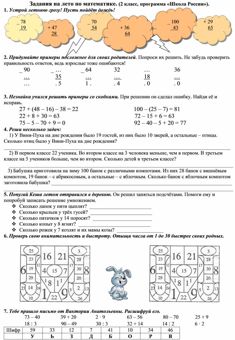 Дополнительные задания 2 класс по математике.