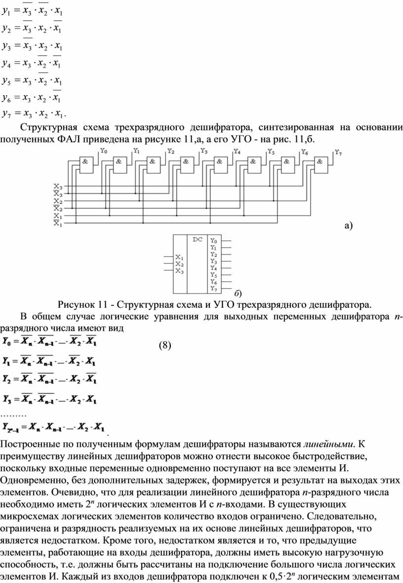 Структурная схема трехразрядного дешифратора, синтезированная на основании полученных