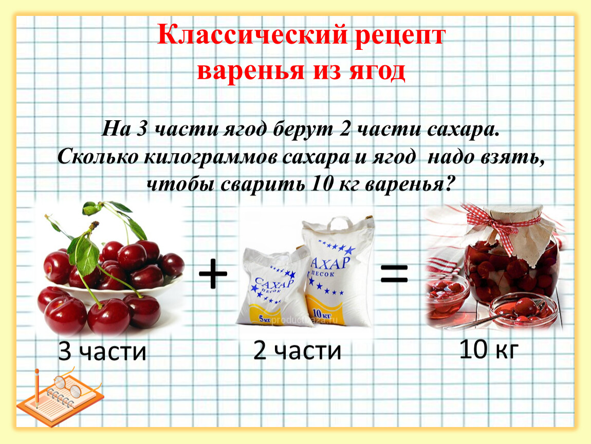 Найди все способы набрать 59 кг варенья. Соотношение ягод и сахара для варенья. Пропорции сахара и ягод для варенья. Сколько сахара на кг ягод для варенья.