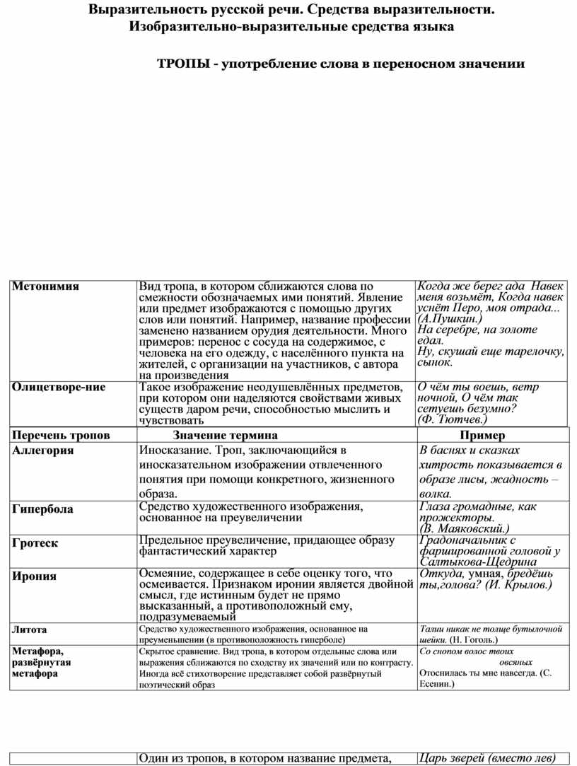 Подготовка к ЕГЭ по литературе. Средства выразительности