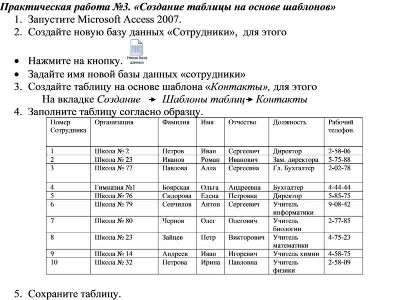 Практическая работа создаем таблицы