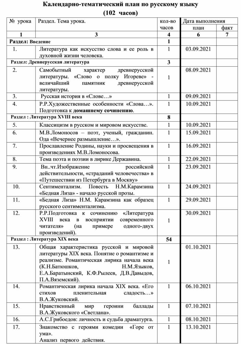 Тематическое планирование 9 класс