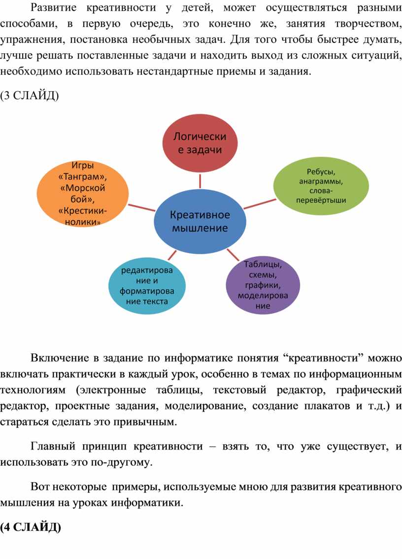 Формирование креативного мышления на уроках информатики