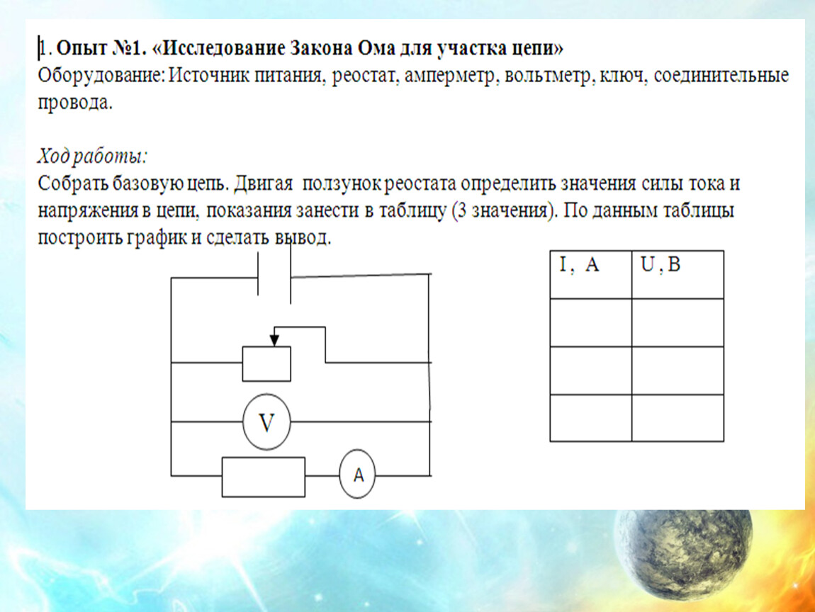 Презентация по физике 10 класс закон ома