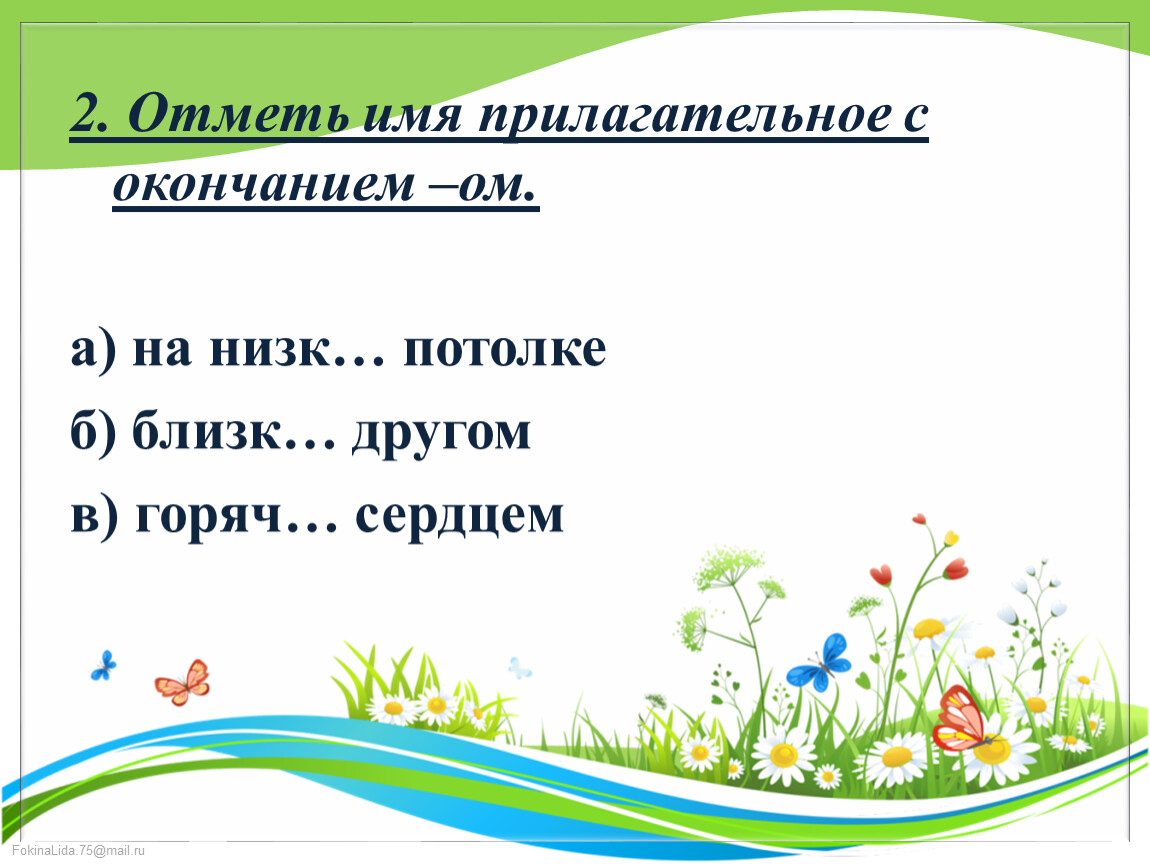 Правописание гласных в падежных окончаниях имён прилагательных.