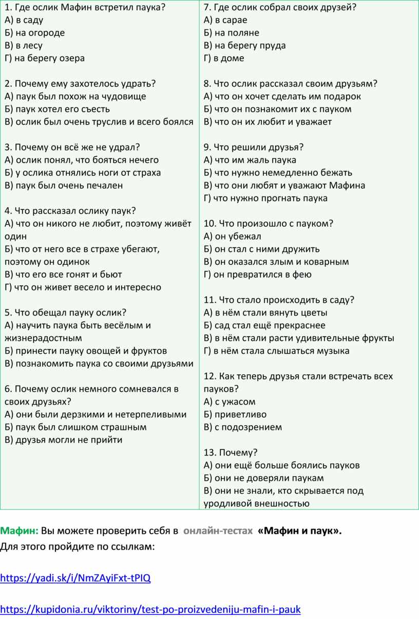 Урок презентация 2 класс мафин и паук