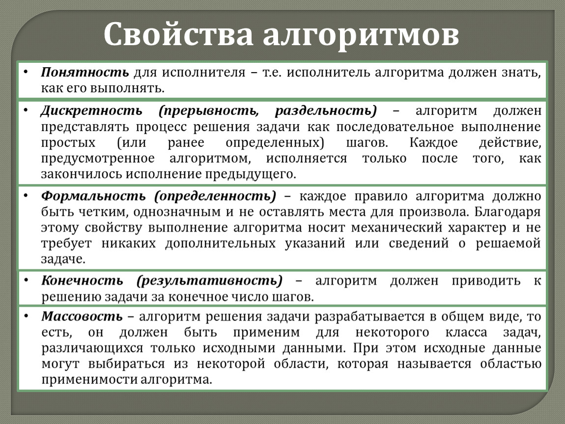 Свойства решения задач. Основные свойства алгоритма в информатике. Характеристика свойств алгоритма. Алгоритм свойства алгоритма. Свойства алгоритма таблица.