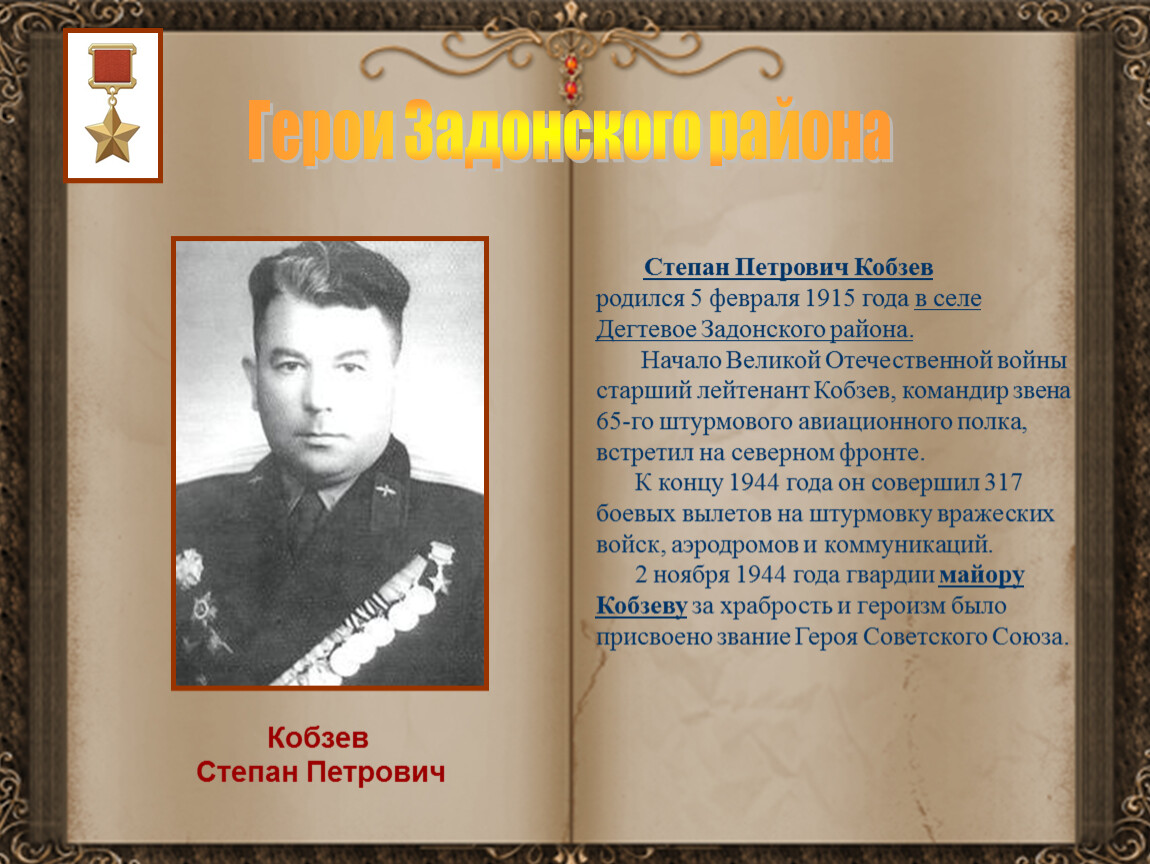 Районы герои. Кобзев Степан Петрович герой советского Союза. Летчик Кобзев Степан Петрович. Герои Задонского района. 15 Героев советского Союза.