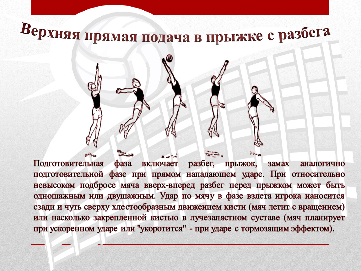 Как правильно подавать. Верхняя прямая подача в прыжке в волейболе. Верхняя прямая подача в прыжке с разбега. Верхняя подача в волейболе техника выполнения. Техника выполнения верхней прямой подачи.