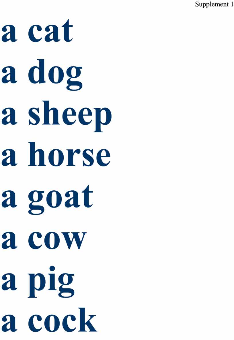 Supplement 1 a cat a dog a sheep a horse a goat a cow a pig a cock