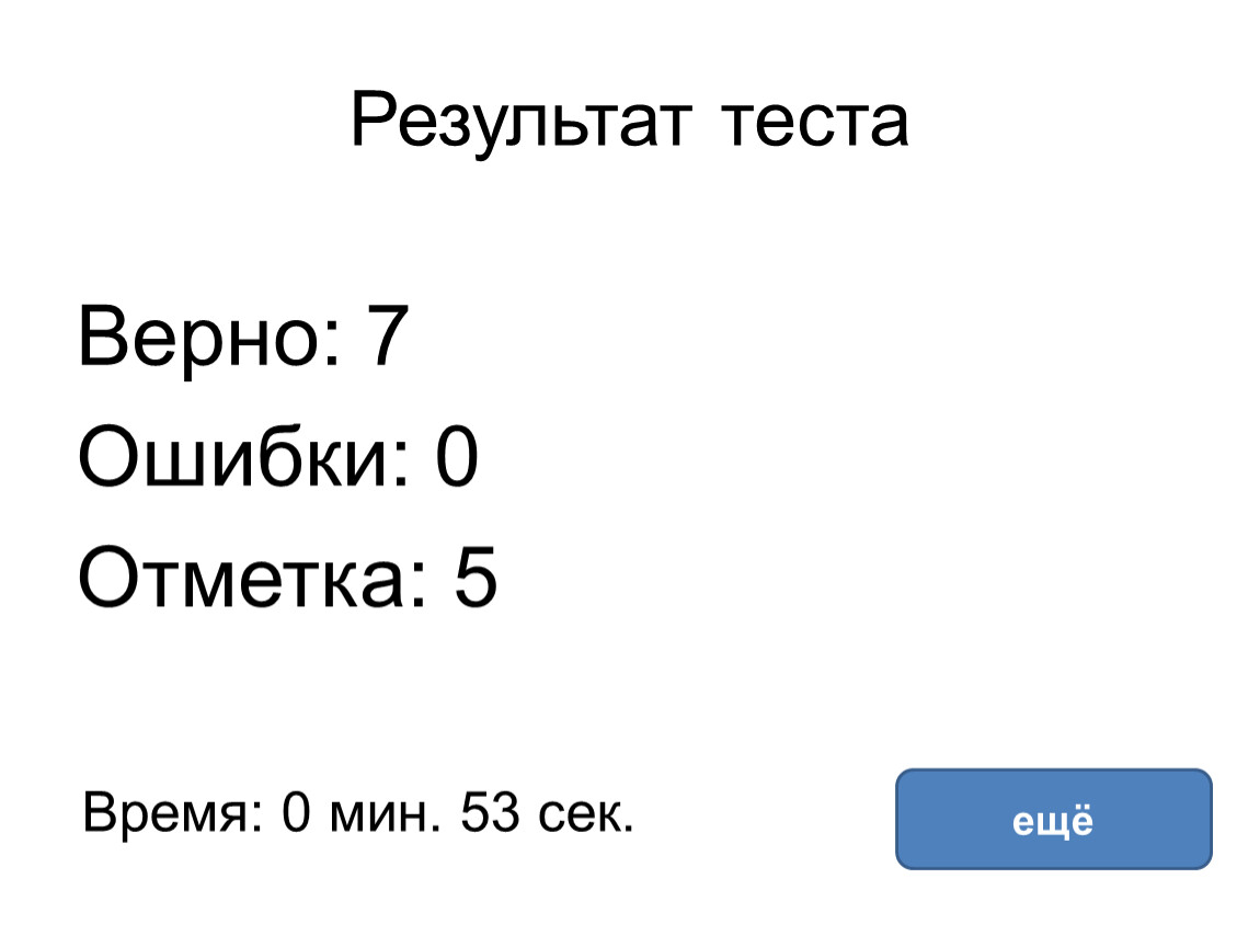 Верная 6. Результат теста 1 ошибка. Результат теста 4 ошибки. Все верно 1 ошибка 2 ошибки.