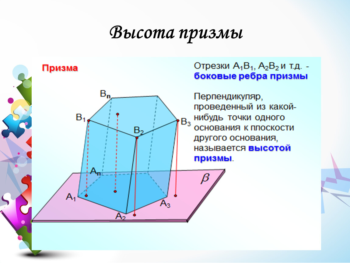 Высота прямой призмы. Высота Призмы. Призма геометрия 10 класс. Высота прямой Призмы формула. Призма высота Призмы.