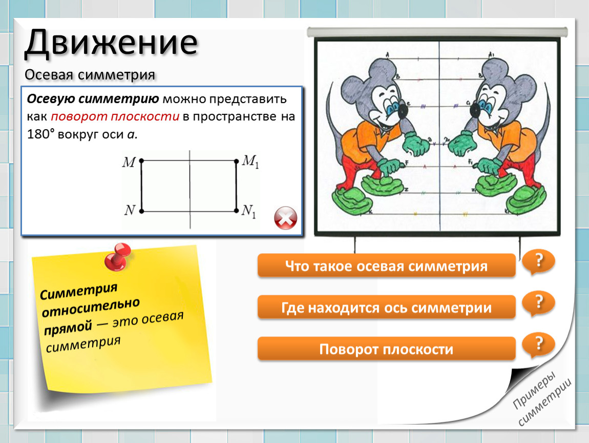 Виды движения оси. Осевая симметрия движение. Осевое движение геометрия. Осевая симметрия как движение. Движение вокруг оси симметрии.