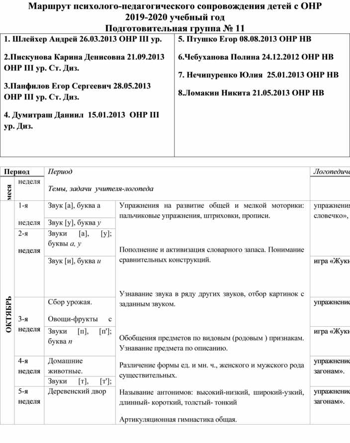 План работы с онр 3 уровня