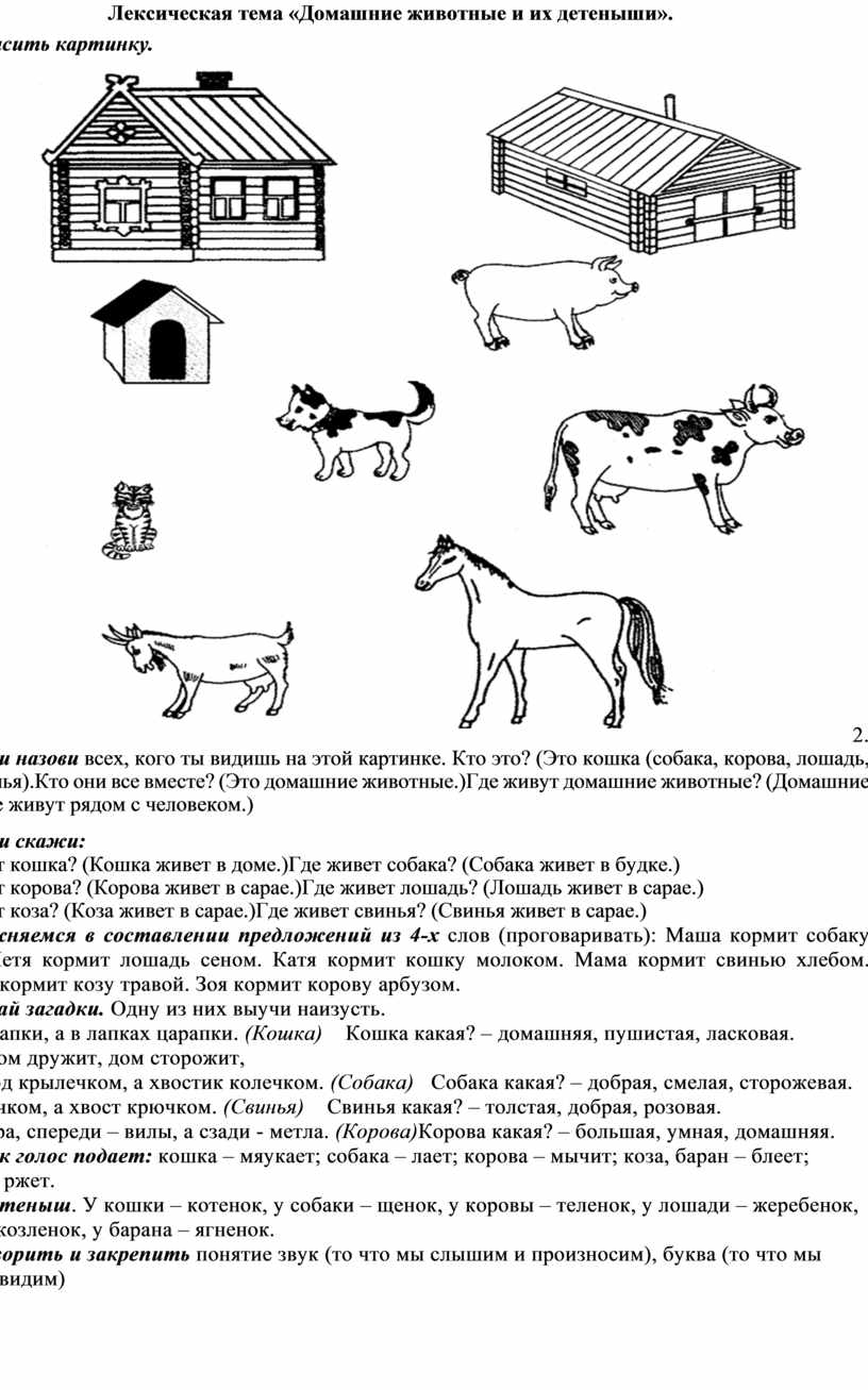 Календарный план средняя группа домашние животные и их детеныши