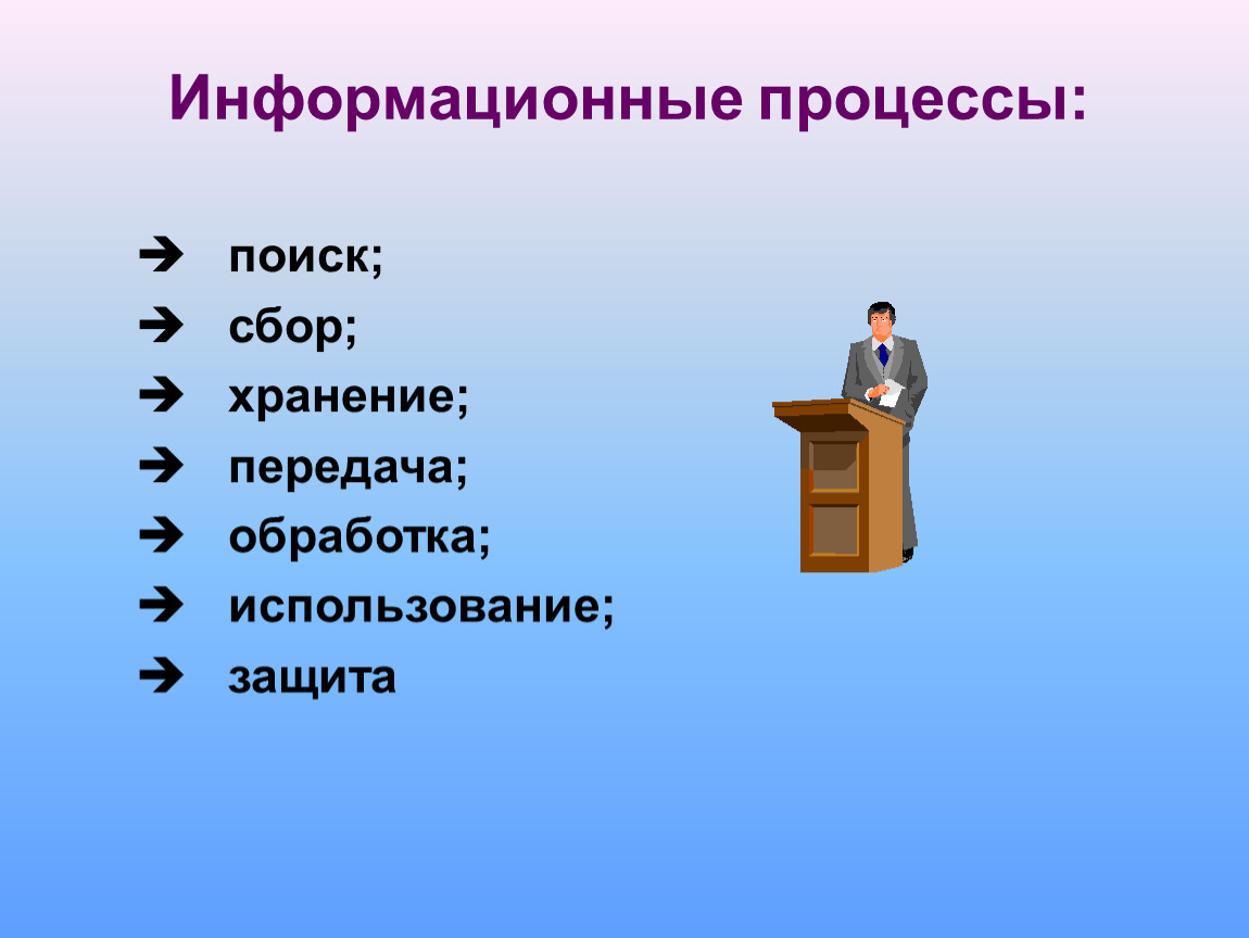 Информационные процессы хранение информации. Процессы сбора хранения обработки поиска и передачи информации. 