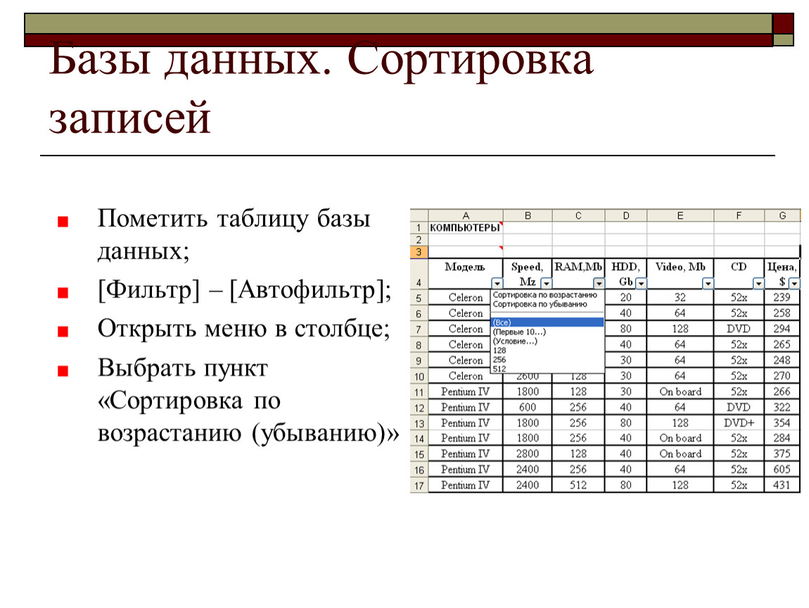 Презентации по excel