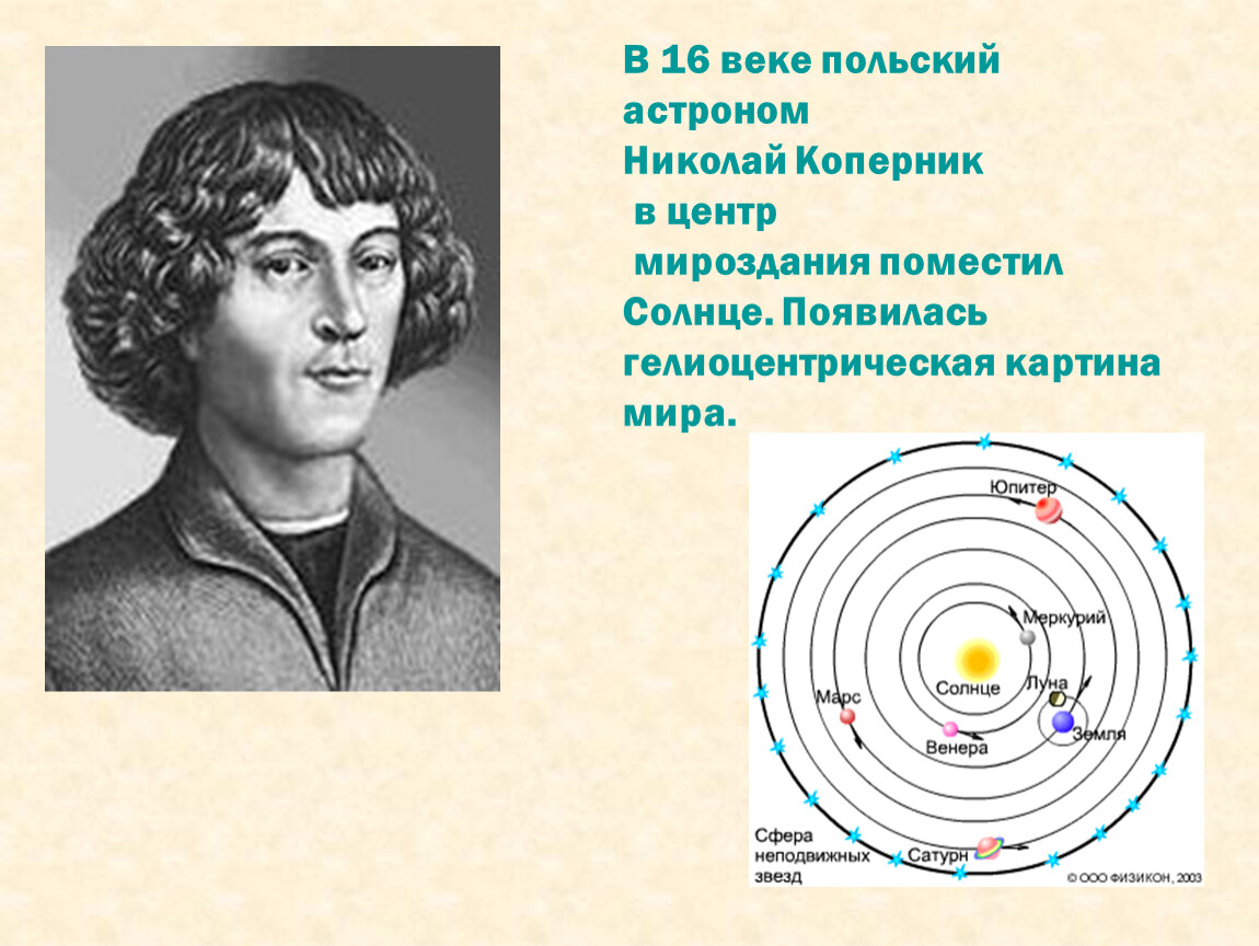 Какой астроном предложил гелиоцентрическую картину мира в 16 веке