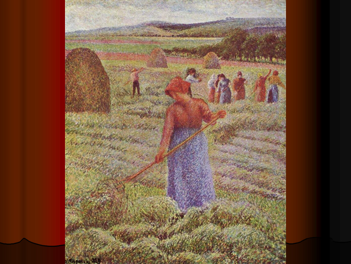 Косарь соловей тематика. Камиль Писсарро сенокос фото. Камиль Писсарро hay Harvest at Éragny. Сенокос жанровая живопись. Камиля Писсарро жатва.