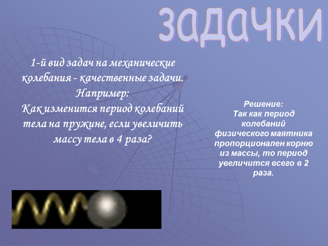 Как изменится период колебаний на пружине. Задачи на период колебаний. Качественная задача по теме механические колебания. Виды колебаний тела примеры. Качественные задачи по физике период колебаний.