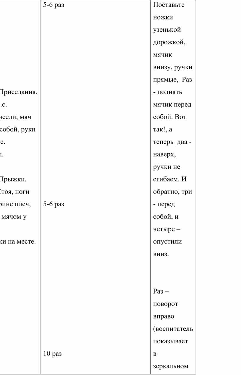 Технологическая карта утренней гимнастики в младшей группе в таблице