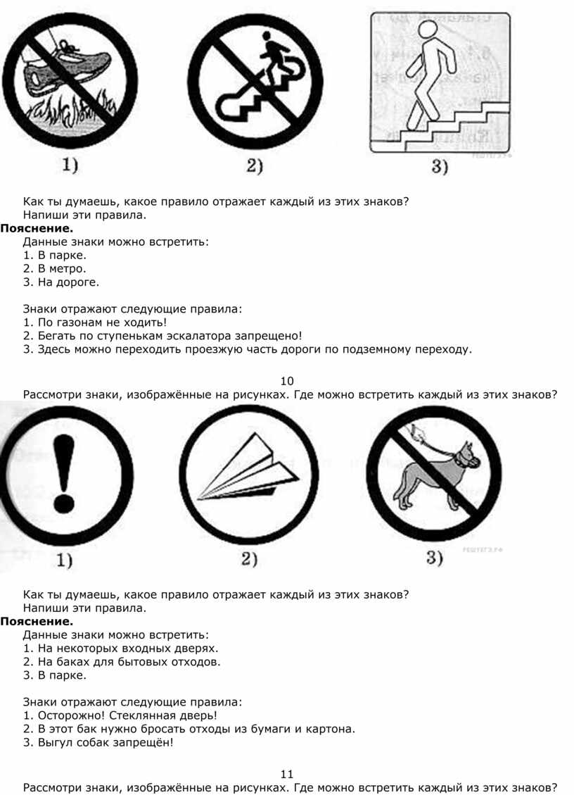 Рассмотри знаки изображенные на рисунках как ты думаешь где могут быть установлены все эти знаки