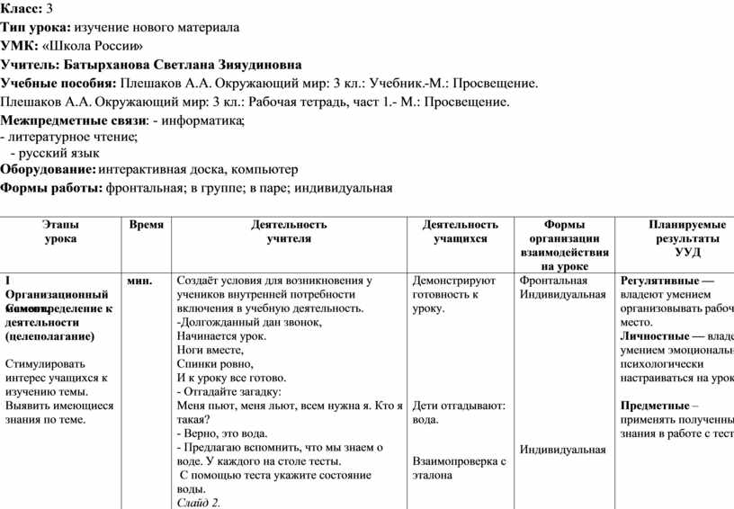 Технологическая карта урока по ООМ " Берегите воду!" 3 класс. Автор ...
