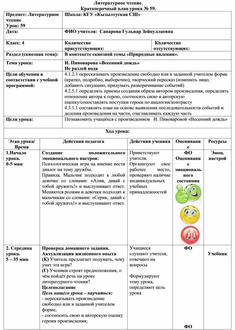 Урок по литературному чтению на тему: 