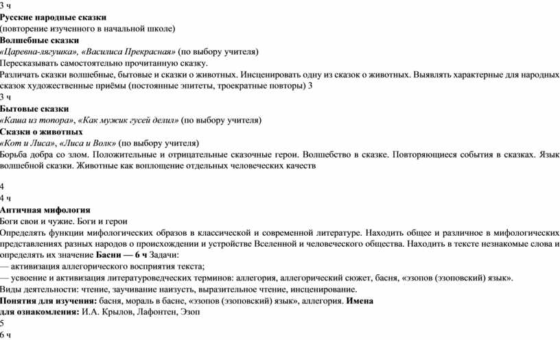 Русские народные сказки (повторение изученного в начальной школе)