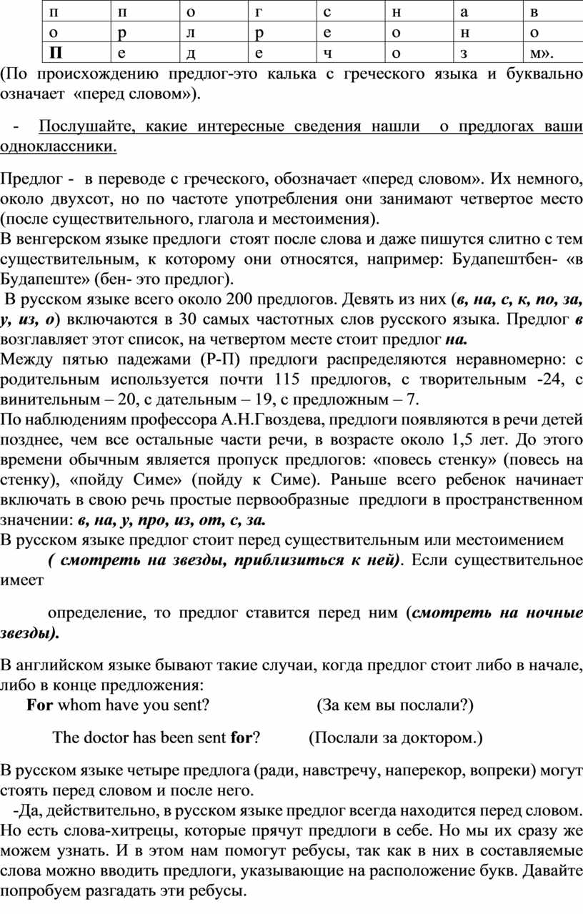 Путешествие по стране Предлогов (обобщение изученного о предлогах)