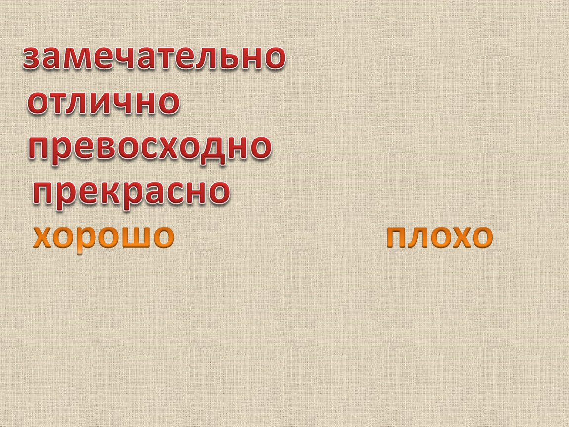 Отлично замечательно. Отлично хорошо плохо. Неплохо хорошо отлично. Отлично хорошо. Хорошо отлично замечательно.