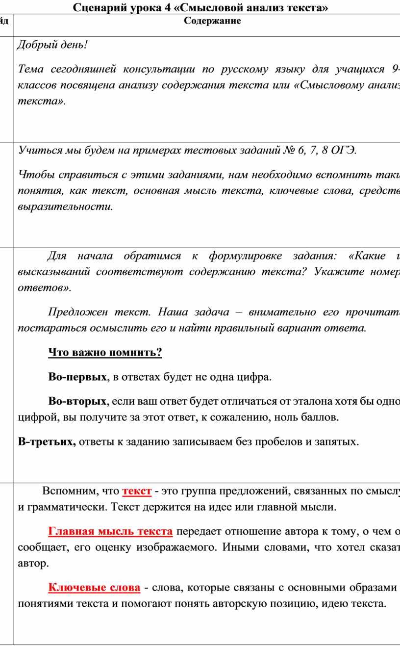 Смысловой анализ текста 5 класс презентация