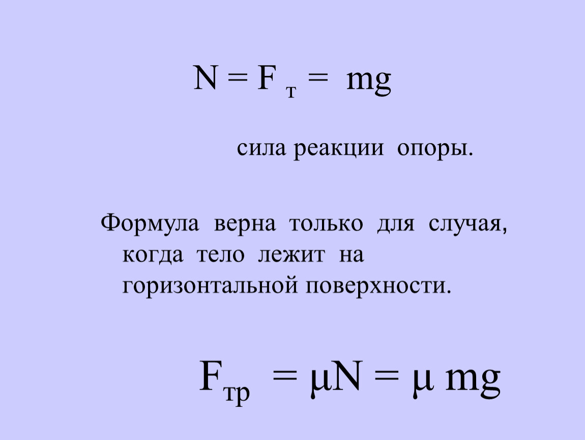 Нормальная реакция формула. Сила нормальной реакции опоры формула.