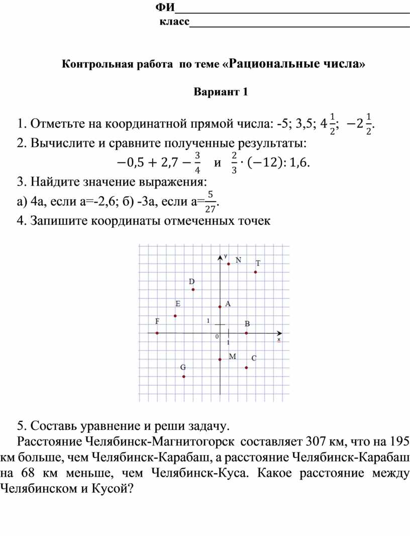 Контрольная работа: «Рациональные числа»