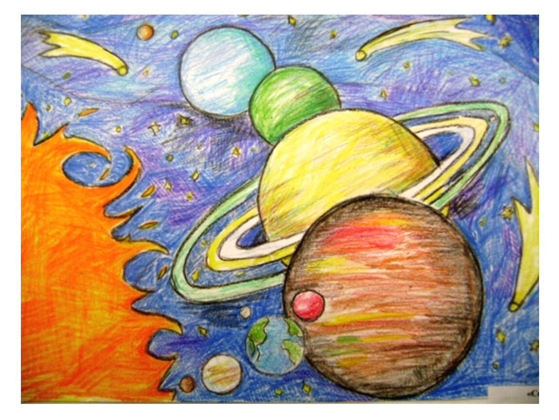 Рисуем космос карандашами. Рисунок на тему космос. Рисунок на космическую тему. Рисунки на тему космос для детей. Рисунок на туму космас.