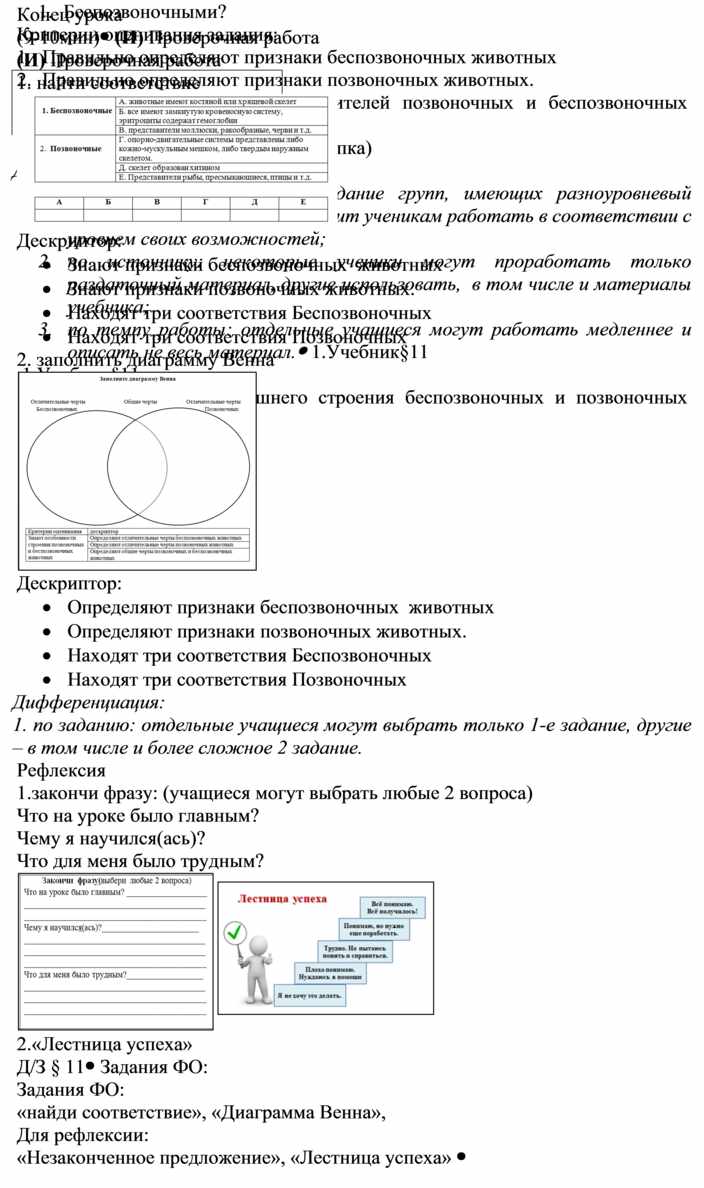 Особенности внешнего строения беспозвоночных и позвоночных животных».