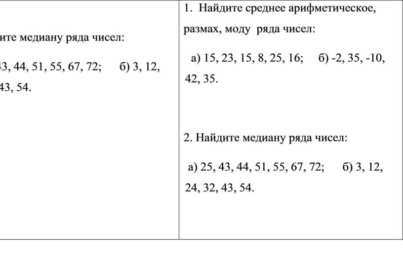 Найдите медиану ряда чисел б