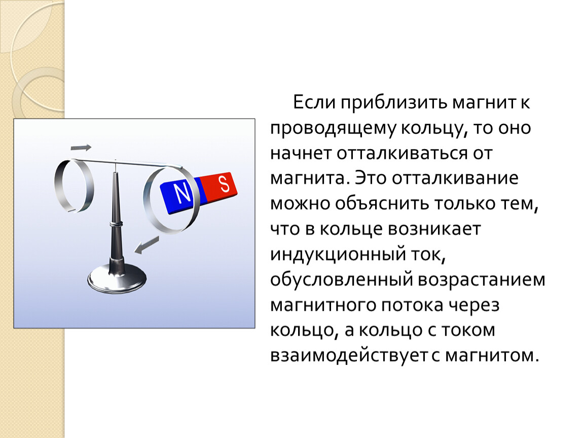 Магнит выводят из кольца так как изображено на рисунке какой полюс магнита ближе к кольцу