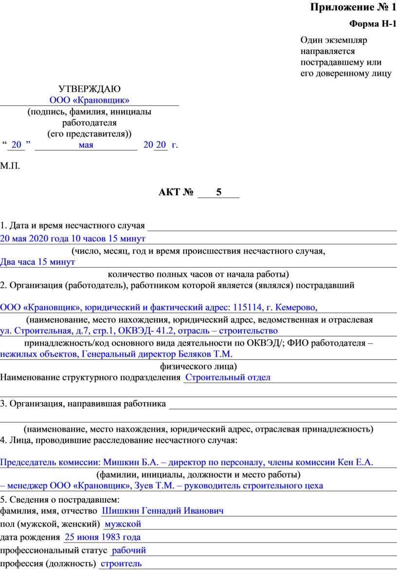 Акт расследования несчастного случая