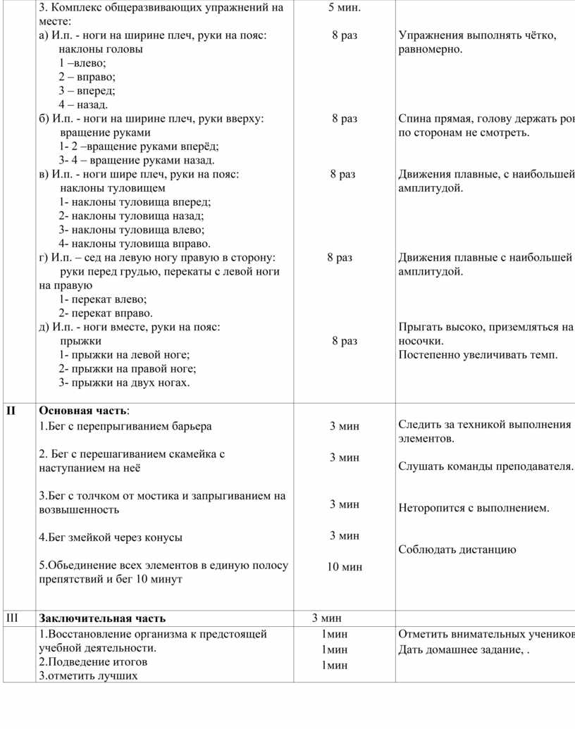 План конспект общеразвивающих упражнений