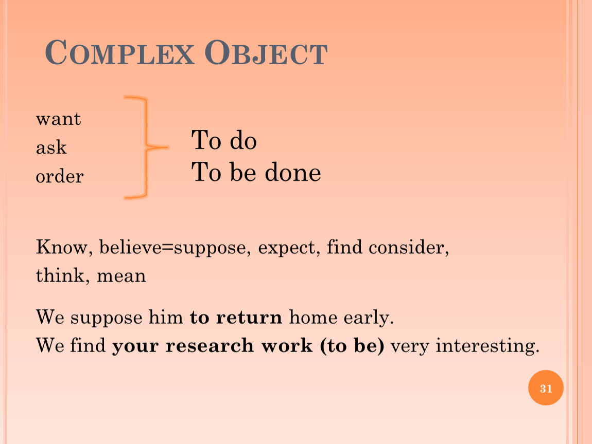 Complex object is used. Complex object. Комплекс Обджект. Комплекс Обджект в английском. Infinitive Complexes.