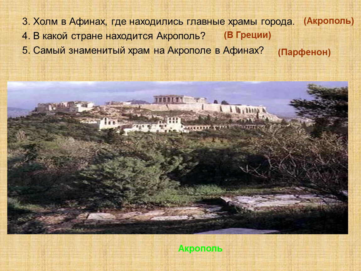 Город на холме какой город. Холм Акрополь в Афинах. Холм в Афинах где находились главные храмы. Где находится Акрополь в какой стране. Где находятся главные храмы города.