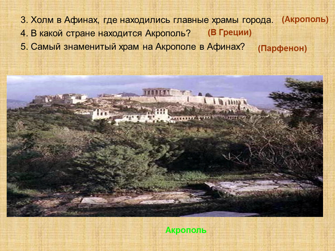 Город на холме где. Холм Акрополь в Афинах. Холм в Афинах где находились главные храмы. Где находится Акрополь в какой стране. Где находятся главные храмы города.