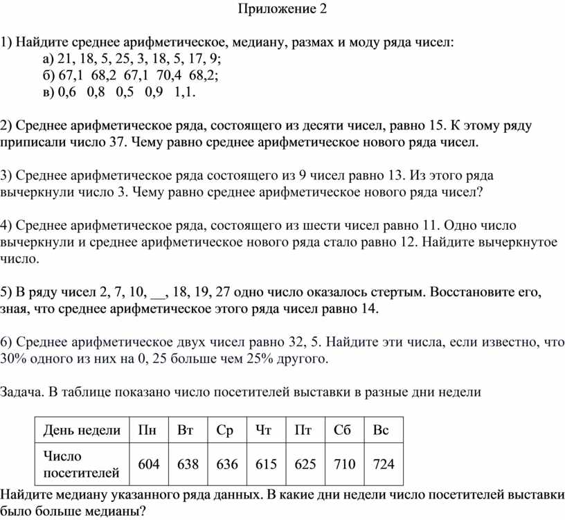 Найти арифметическое медиану ряда чисел